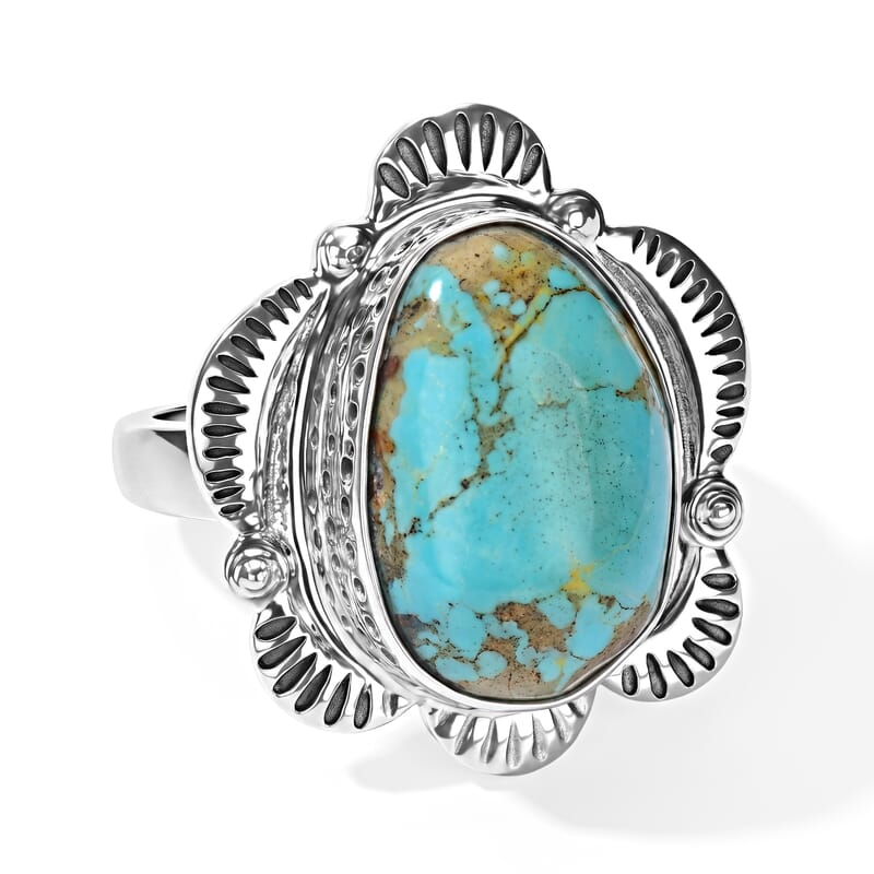 D'Joy Artisan Crafted Blue Turquoise 17.90 ctw Ring in Sterling Silver (Size 7.0)