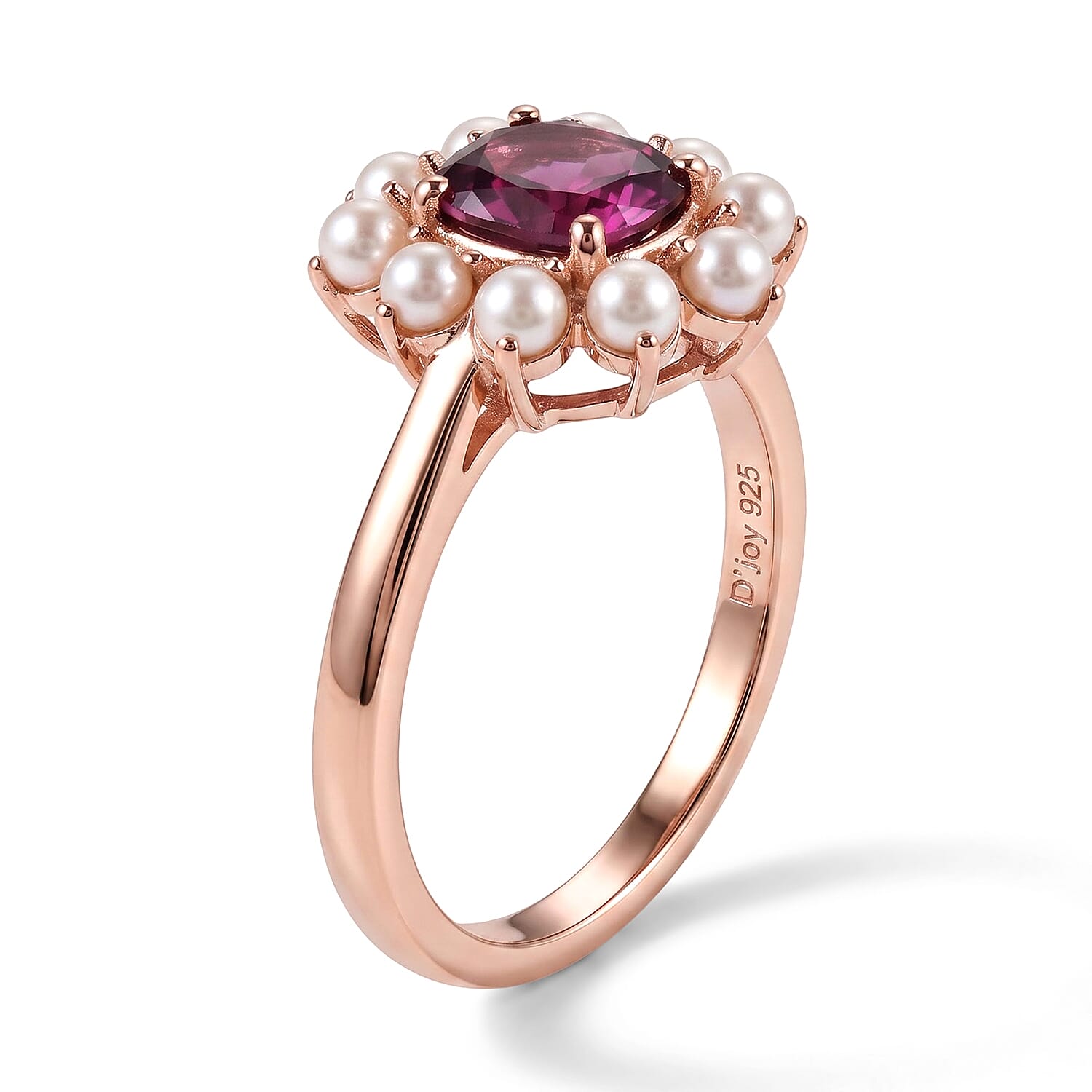 D'Joy AAA Radiant Ember Garnet 1.00 ctw and Freshwater Pearl Ring in 18K Vermeil Rose Gold Over Sterling Silver (Size 5.0)