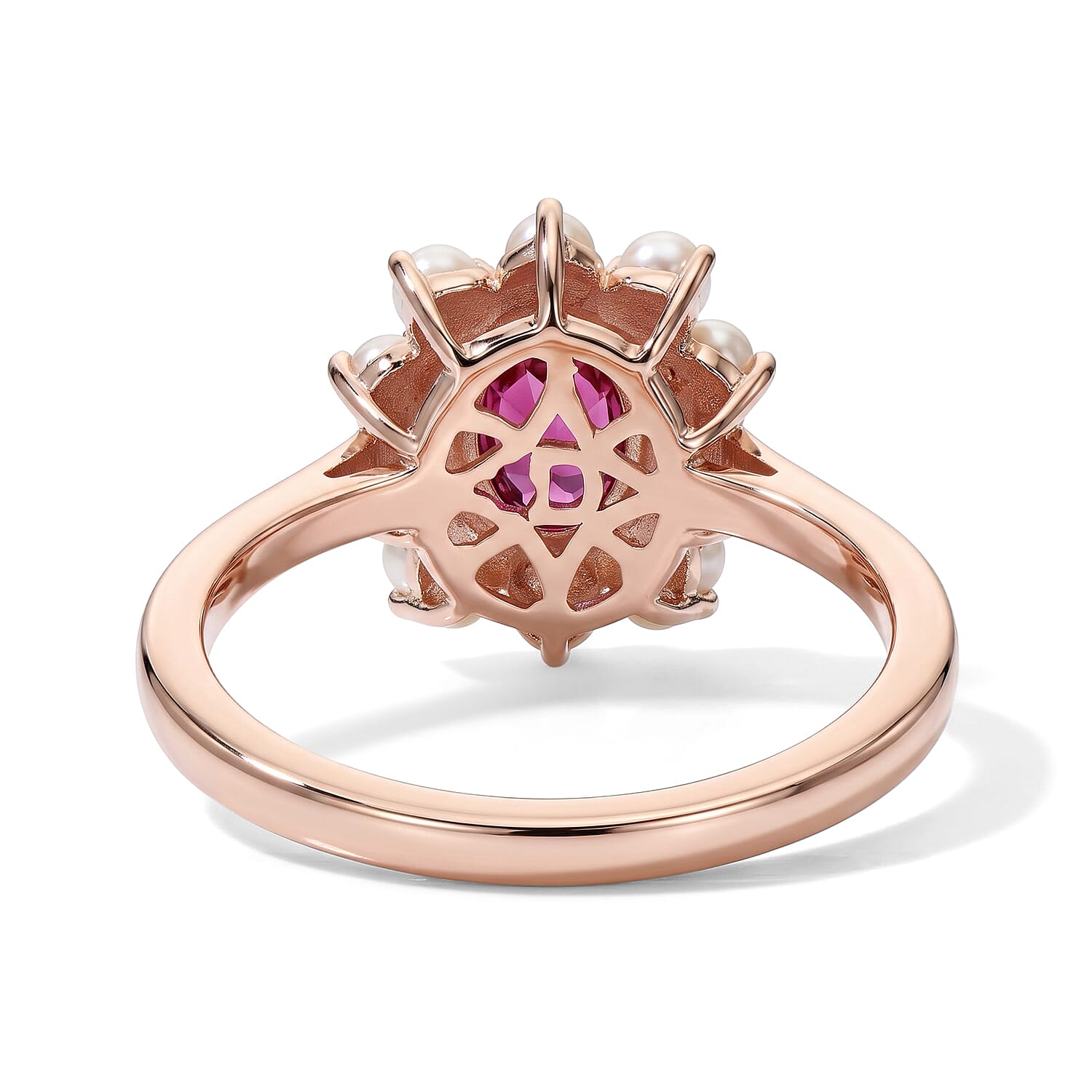 D'Joy AAA Radiant Ember Garnet 1.00 ctw and Freshwater Pearl Ring in 18K Vermeil Rose Gold Over Sterling Silver (Size 5.0)