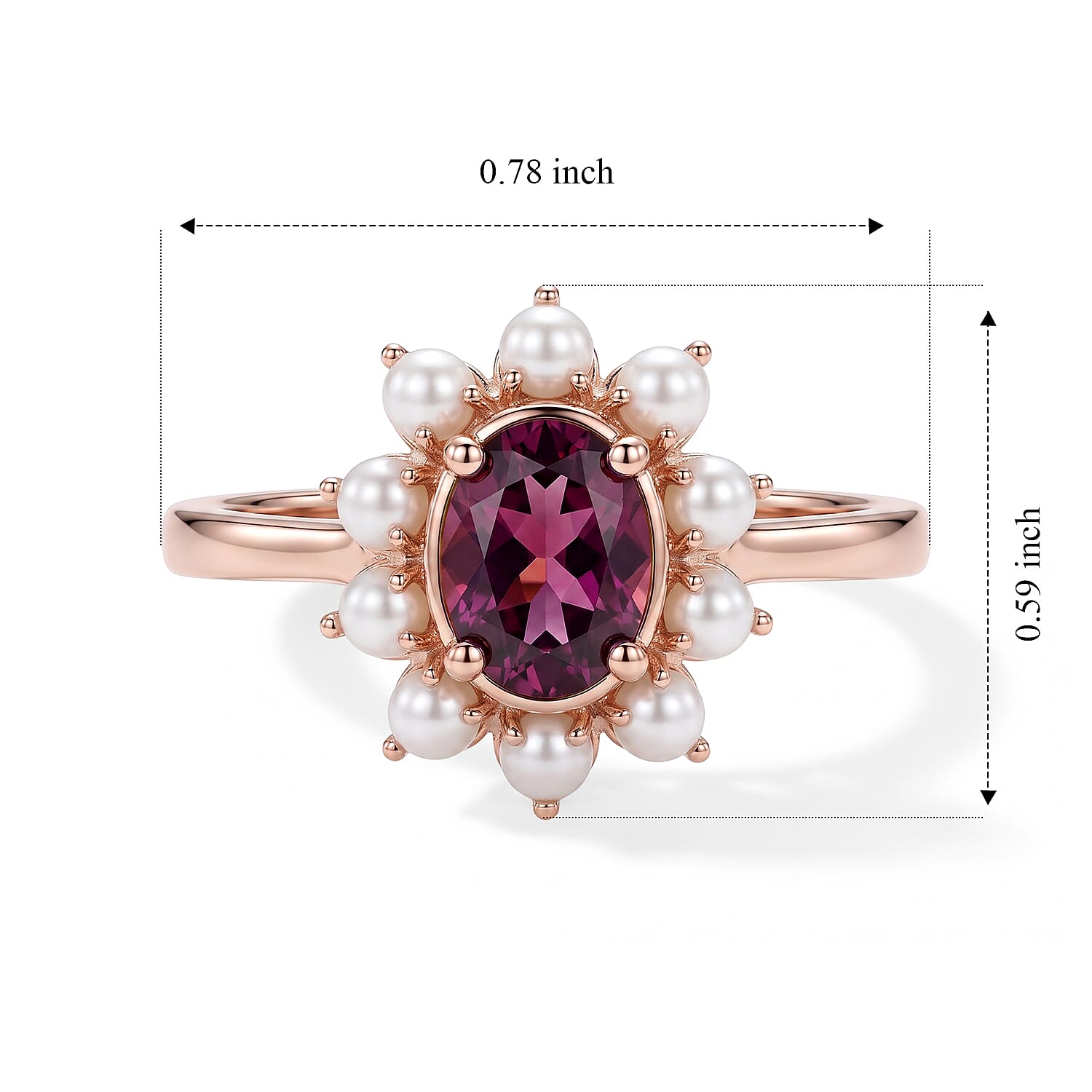 D'Joy AAA Radiant Ember Garnet 1.00 ctw and Freshwater Pearl Ring in 18K Vermeil Rose Gold Over Sterling Silver (Size 5.0)
