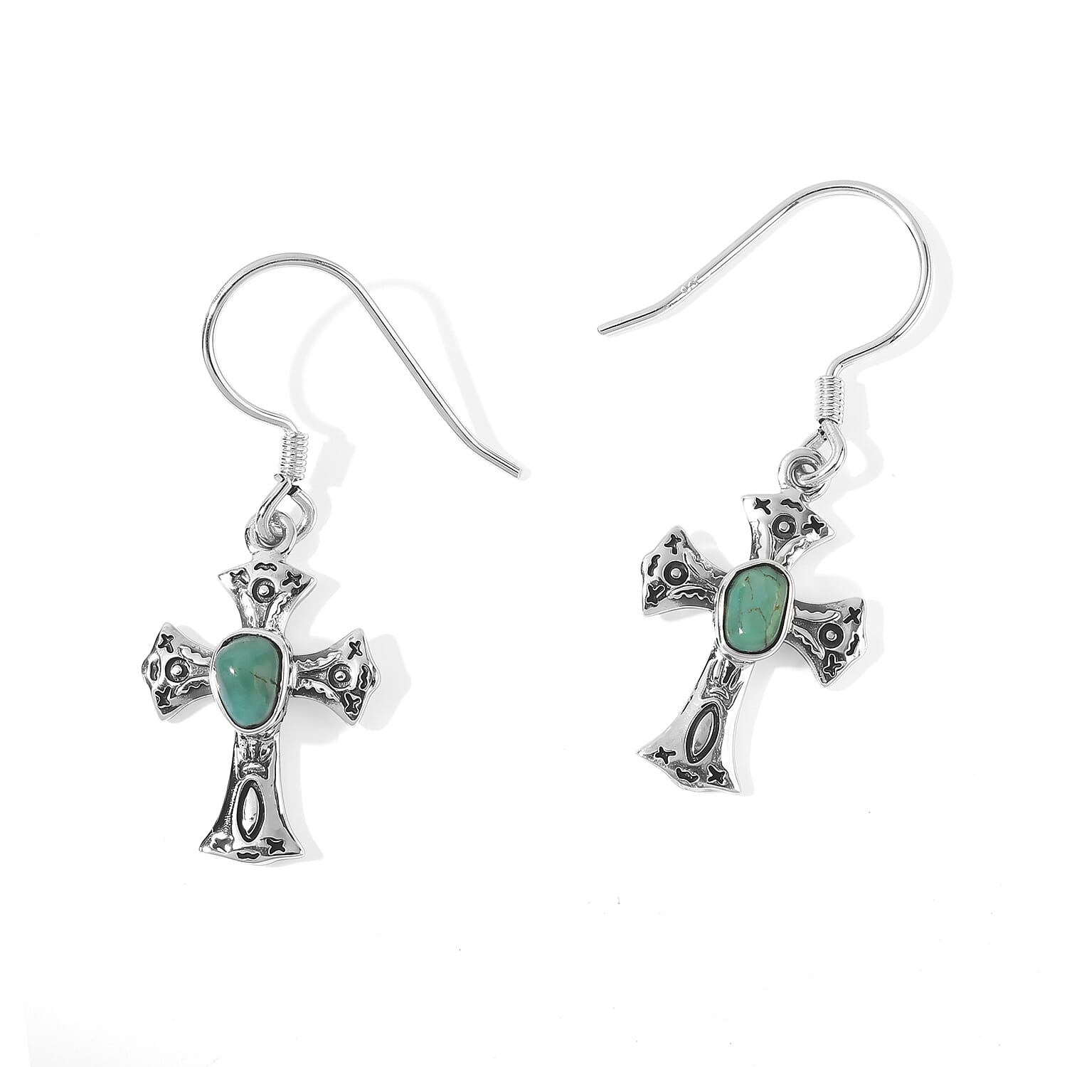 D'Joy Artisan Crafted Royal Hubei Blue Turquoise 10.70 ctw Earrings in Sterling Silver