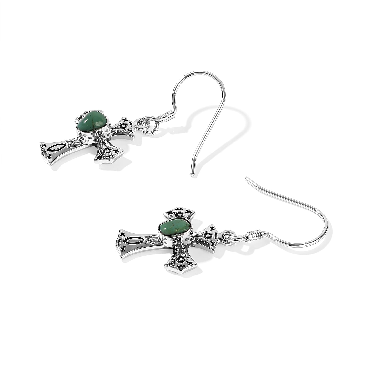 D'Joy Artisan Crafted Royal Hubei Blue Turquoise 10.70 ctw Earrings in Sterling Silver