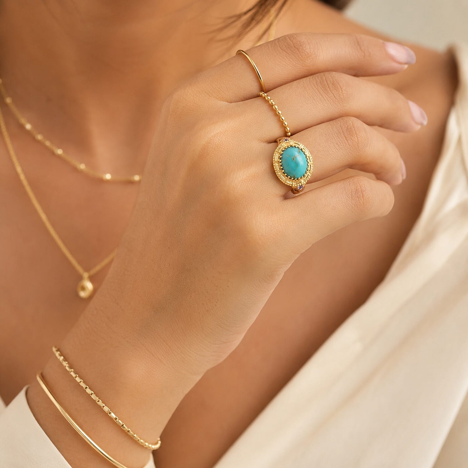 D'Joy Sonoran Turquoise and Tanzanite 4.70 ctw Twilight Lagoon Ring in 18K Vermeil Yellow Gold Over Sterling Silver (Size 6.0)