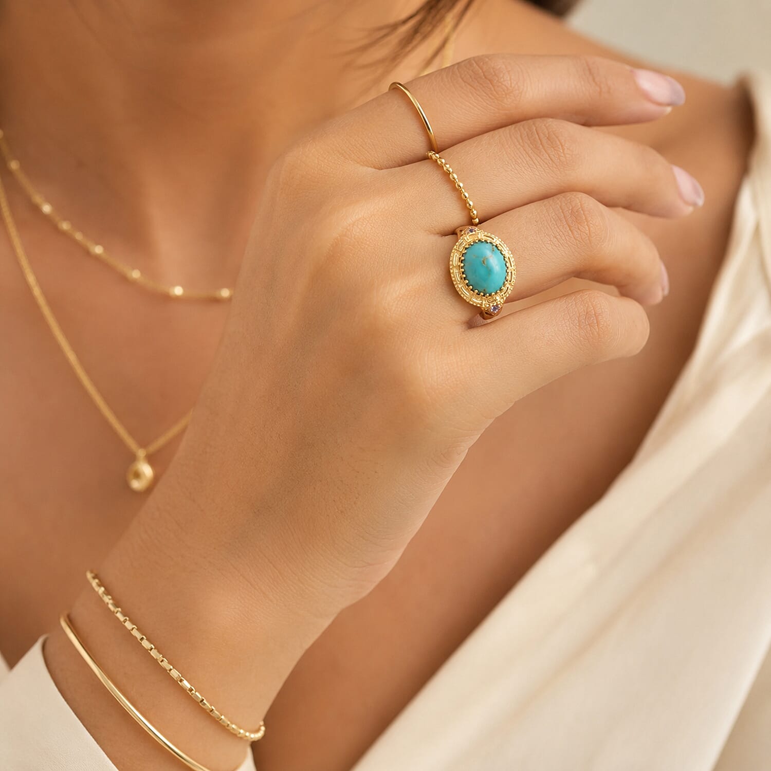 D'Joy Sonoran Turquoise and Tanzanite 4.70 ctw Twilight Lagoon Ring in 18K Vermeil Yellow Gold Over Sterling Silver (Size 7.0)
