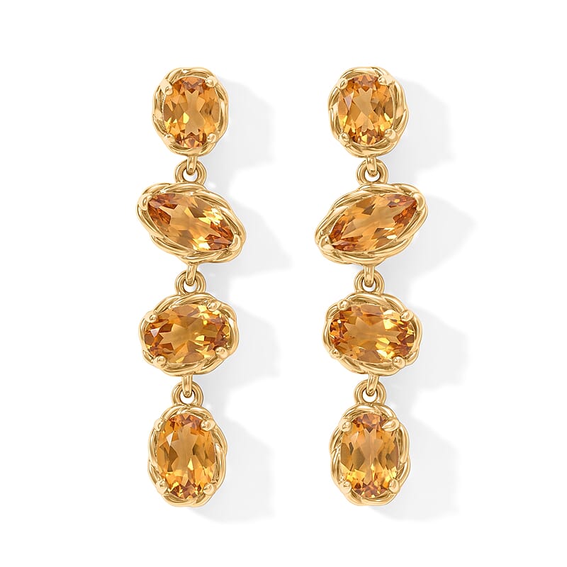 D'Joy Premium Brazilian Citrine 5.00 ctw Earrings in 18K Vermeil Yellow Gold Over Sterling Silver