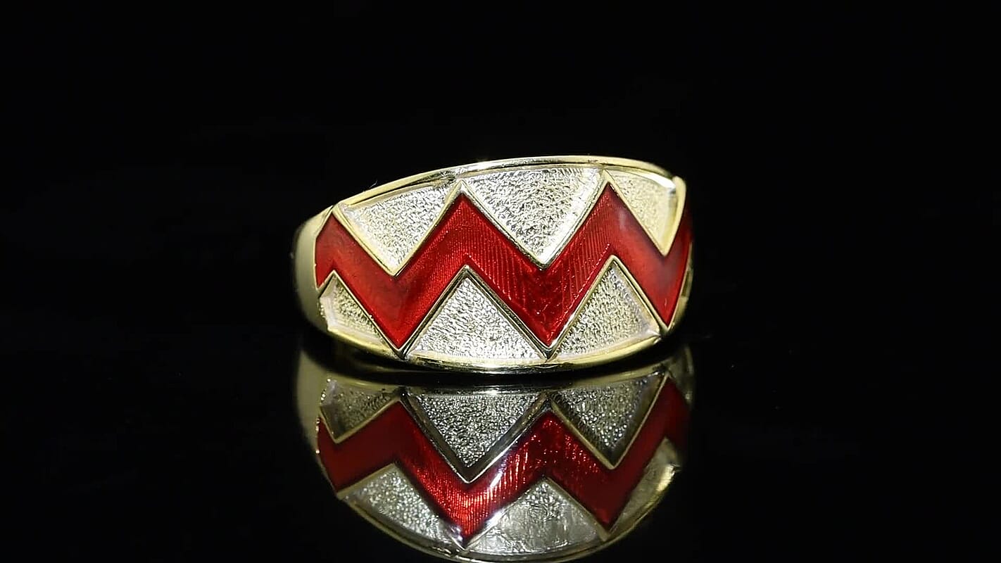 EverTrue Enameled Scarlet Peaks Ring in 18K YG Plated (Size 7.0)
