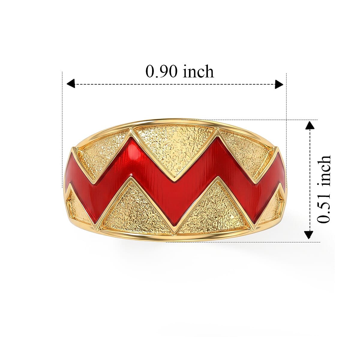 EverTrue Red Enameled Sandblast Texture Scarlet Peaks Ring in 18K YG Plated (Size 5.0)