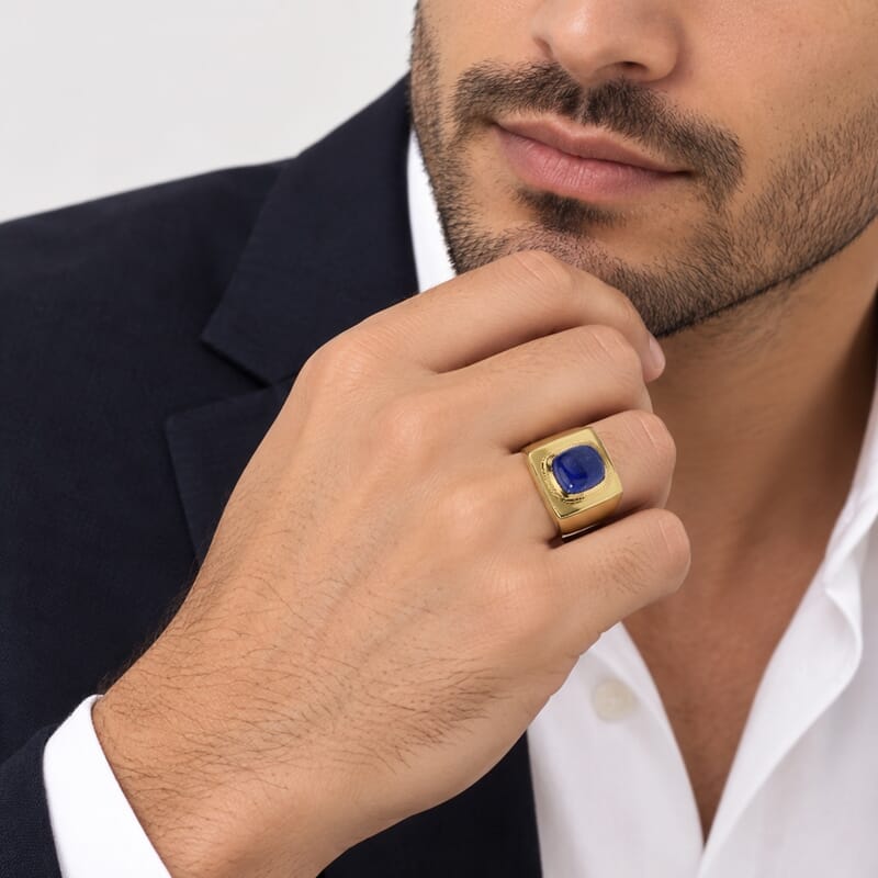 EverTrue Lapis Lazuli 5.30 ctw Midnight Signet Men's Ring in 18K YG Plated (Size 9.0)