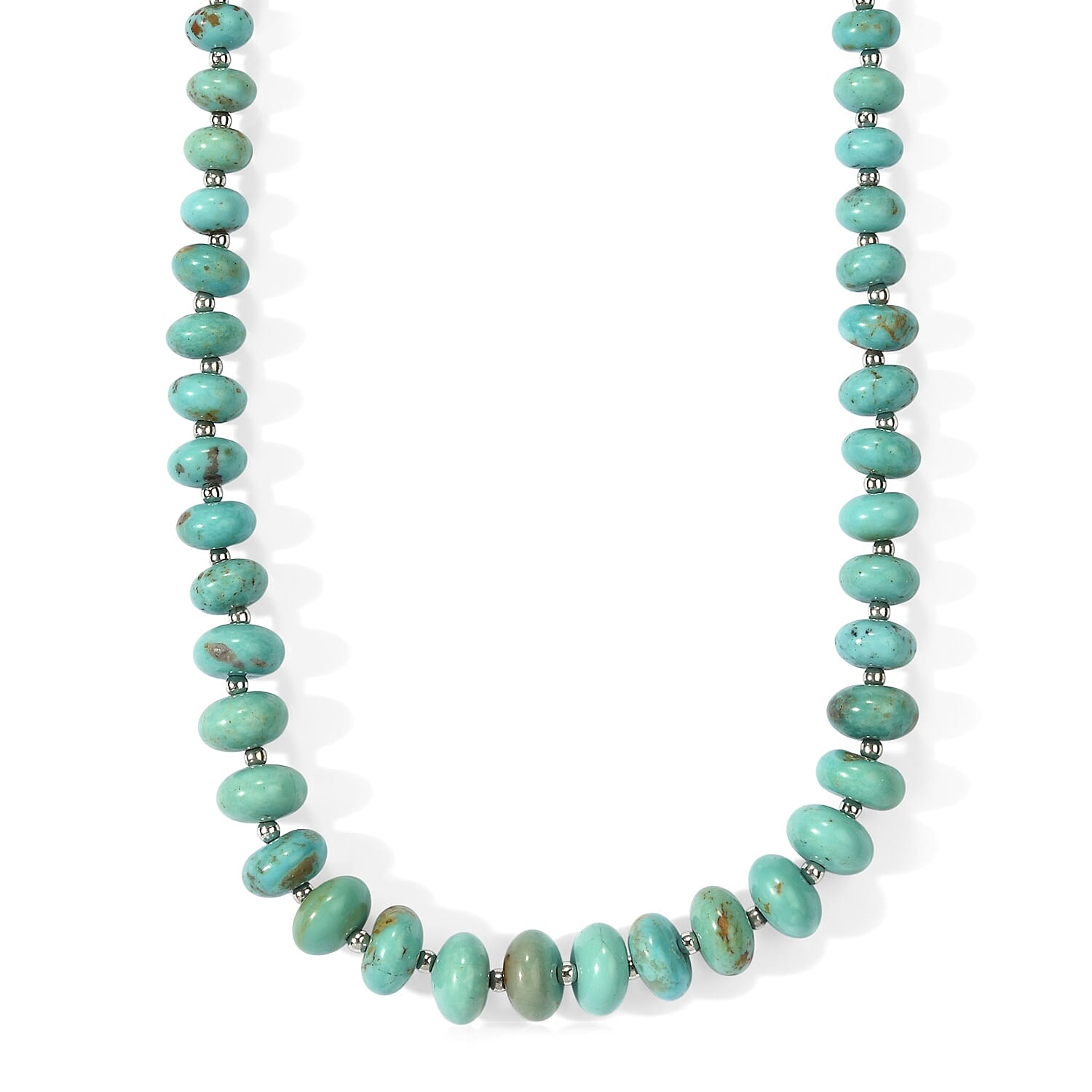 D'Joy Premium Sonoran Turquoise 80.00 ctw Beaded Graduation Necklace (18-20 Inches) in Rhodium Over Sterling Silver