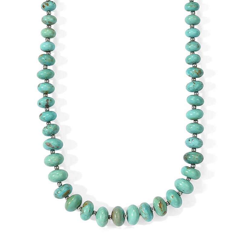 D'Joy Premium Sonoran Turquoise 80.00 ctw Beaded Graduation Necklace (18-20 Inches) in Rhodium Over Sterling Silver