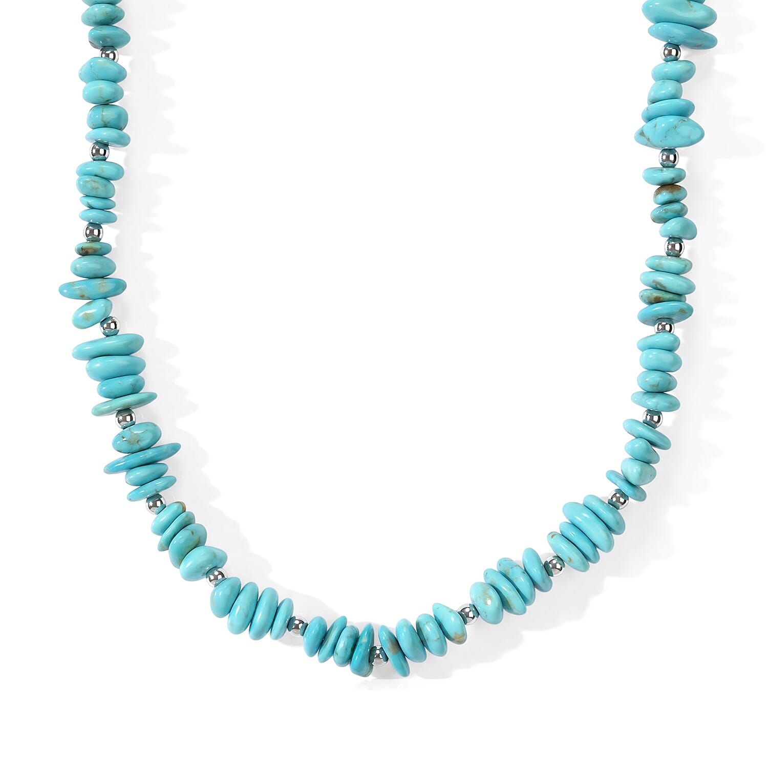D'Joy Premium Sonoran Blue Turquoise 100.00 ctw Beaded Graduation Necklace (18-20 Inches) in Rhodium Over Sterling Silver
