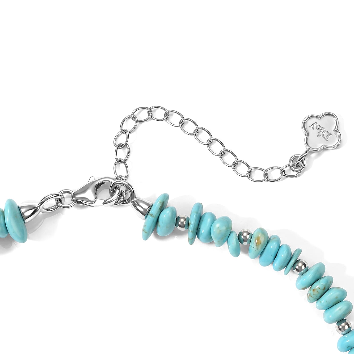 D'Joy Premium Sonoran Blue Turquoise 100.00 ctw Beaded Graduation Necklace (18-20 Inches) in Rhodium Over Sterling Silver