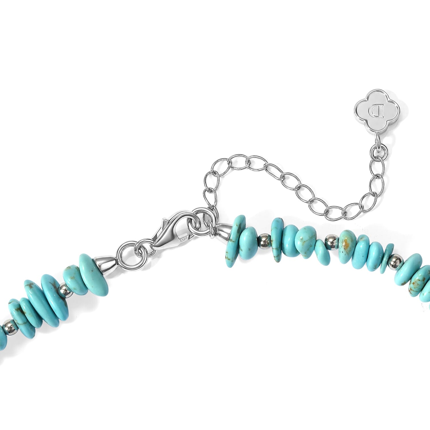 D'Joy Premium Sonoran Blue Turquoise 100.00 ctw Beaded Graduation Necklace (18-20 Inches) in Rhodium Over Sterling Silver