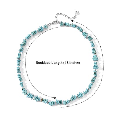 D'Joy Premium Sonoran Blue Turquoise 100.00 ctw Beaded Graduation Necklace (18-20 Inches) in Rhodium Over Sterling Silver