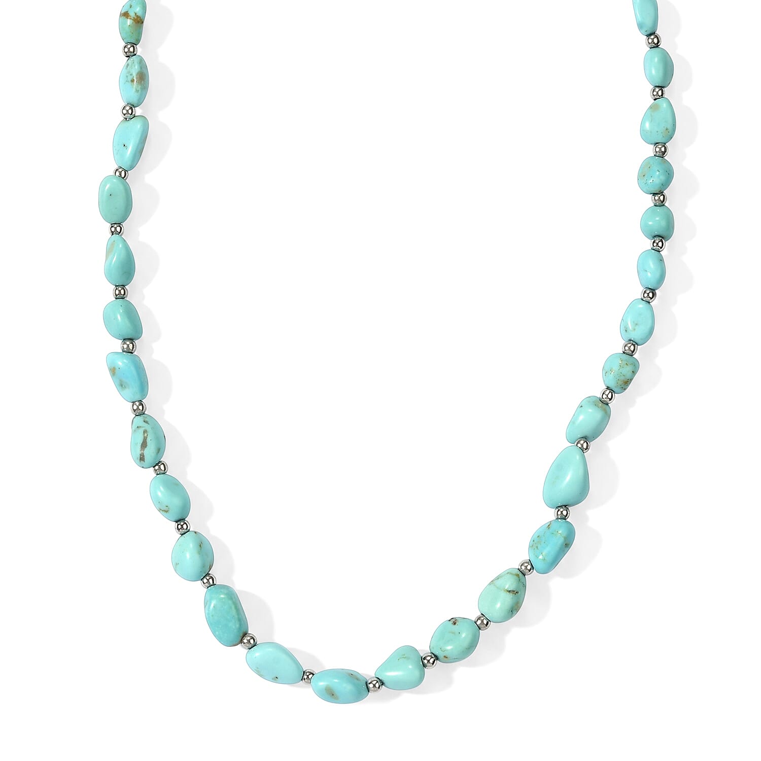 D'Joy Premium Sonoran Blue Turquoise 30.00 ctw Beaded Graduation Necklace (18-20 Inches) in Rhodium Over Sterling Silver