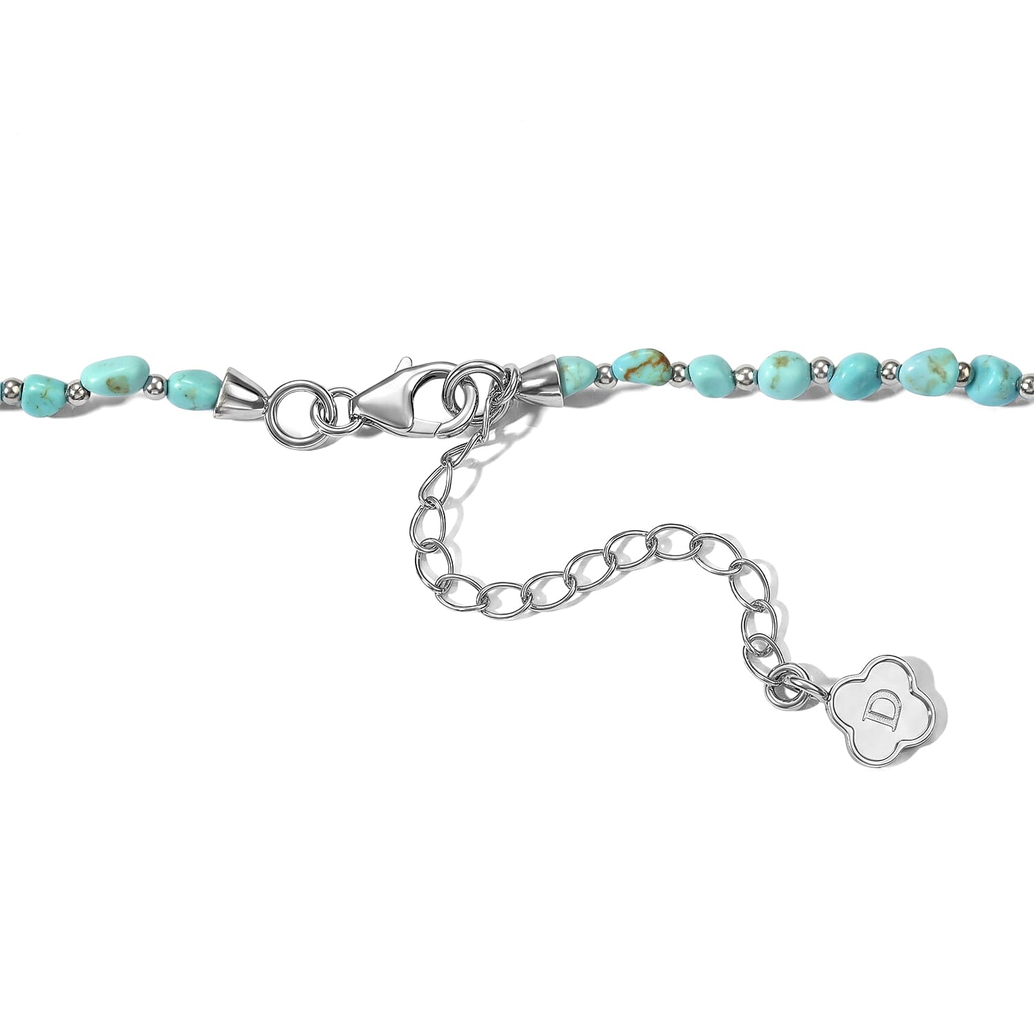 D'Joy Premium Sonoran Blue Turquoise 30.00 ctw Beaded Graduation Necklace (18-20 Inches) in Rhodium Over Sterling Silver