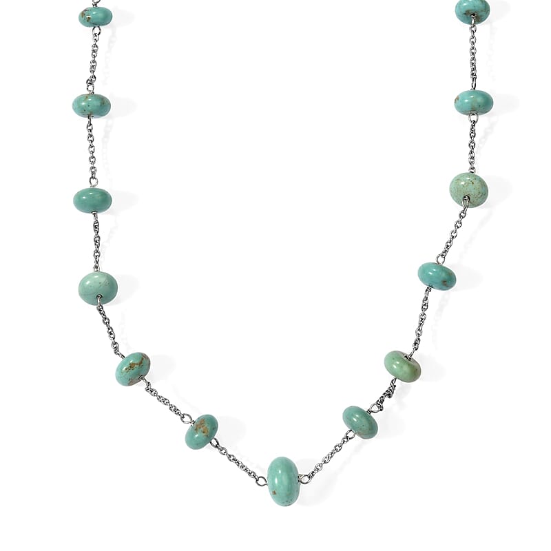 D'Joy Premium Sonoran Turquoise 30.00 ctw Beaded Graduation Necklace (18-20 Inches) in Rhodium Over Sterling Silver