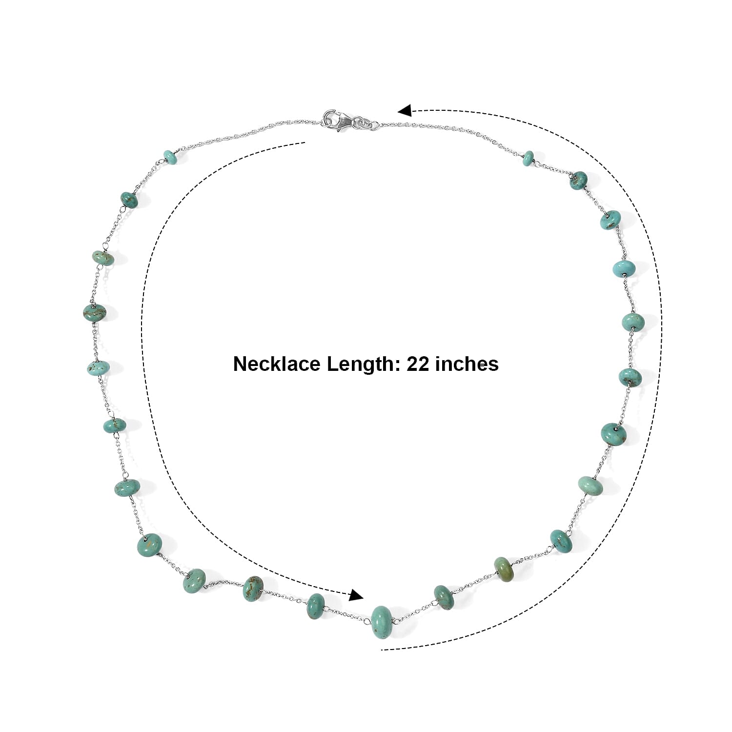 D'Joy Premium Sonoran Turquoise 30.00 ctw Beaded Graduation Necklace (18-20 Inches) in Rhodium Over Sterling Silver
