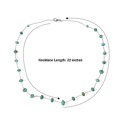 D'Joy Premium Sonoran Turquoise 30.00 ctw Beaded Graduation Necklace (18-20 Inches) in Rhodium Over Sterling Silver