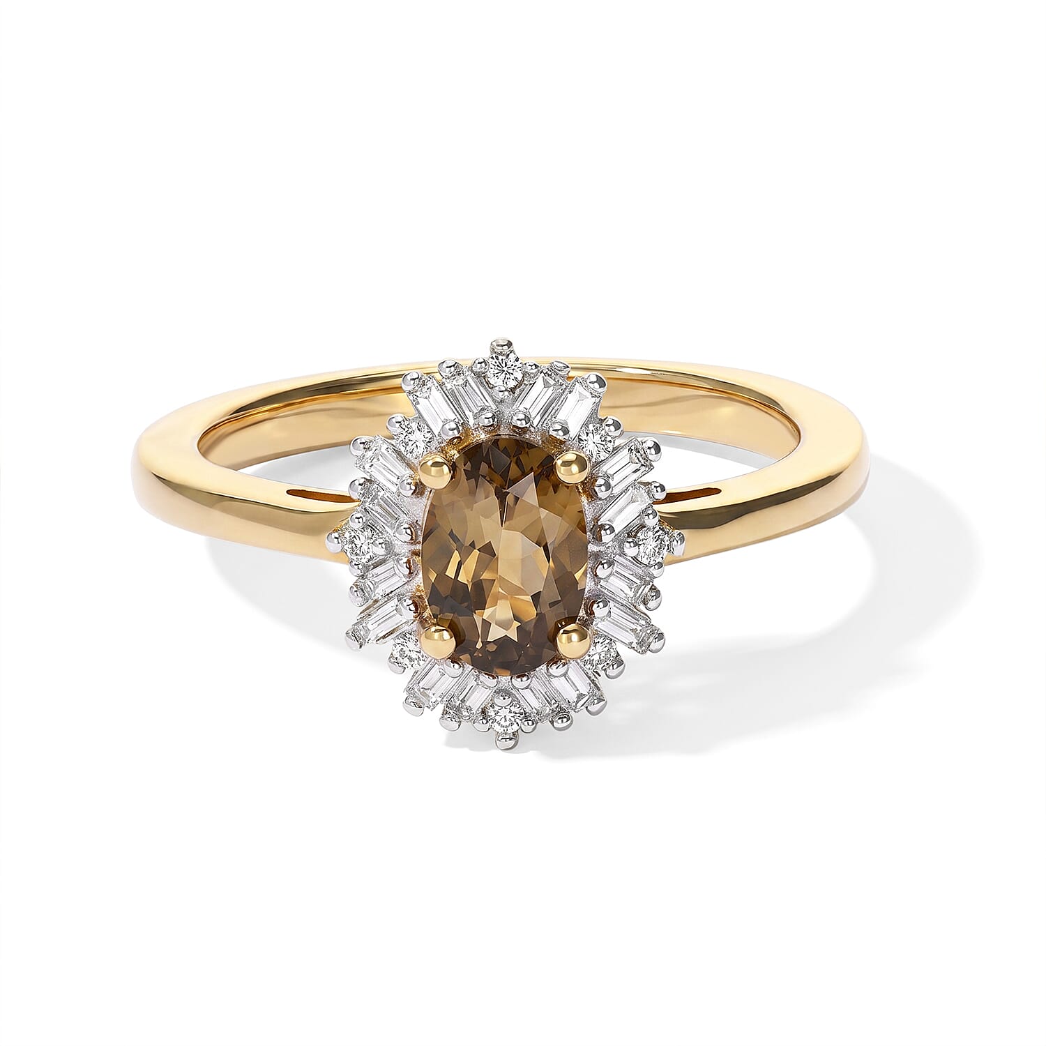 D'Joy Premium Natural Golden Tanzanite and Diamond 0.80 ctw Ring in 18K Vermeil Yellow Gold Over Sterling Silver (Size 6.0)