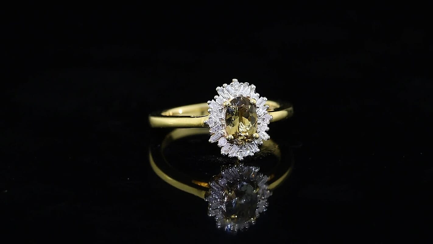 D''Joy Premium Natural Golden Tanzanite and Diamond 0.80 ctw Ring in 18K Vermeil Yellow Gold Over Sterling Silver (Size 6.0)