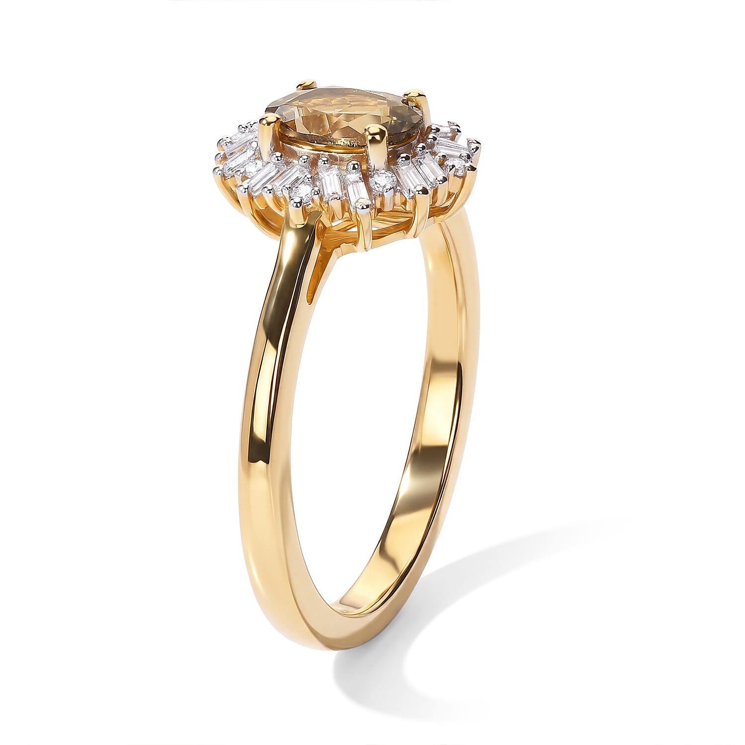 D'Joy Premium Natural Golden Tanzanite and Diamond 0.80 ctw Ring in 18K Vermeil Yellow Gold Over Sterling Silver (Size 6.0)