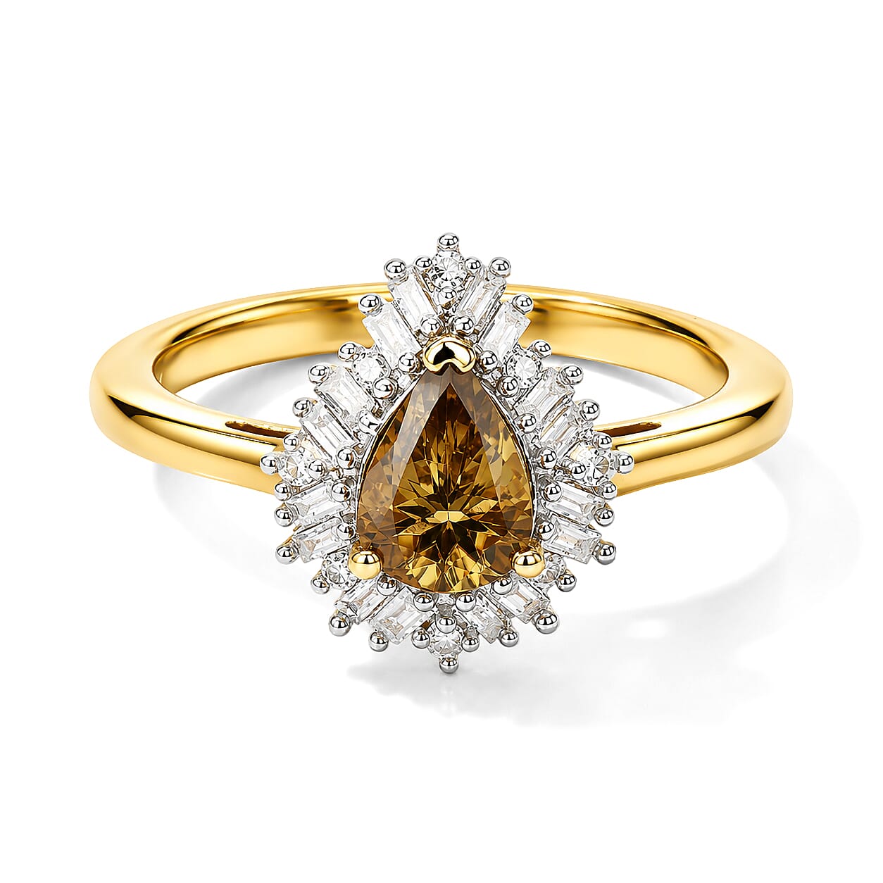 D'Joy Premium Natural Golden Tanzanite and Diamond 0.85 ctw Ring in 18K Vermeil Yellow Gold Over Sterling Silver (Size 6.0)