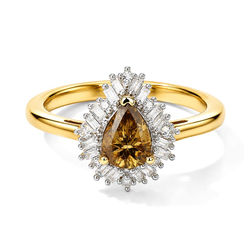 D'Joy Premium Natural Golden Tanzanite and Diamond 0.85 ctw Ring in 18K Vermeil Yellow Gold Over Sterling Silver (Size 6.0)