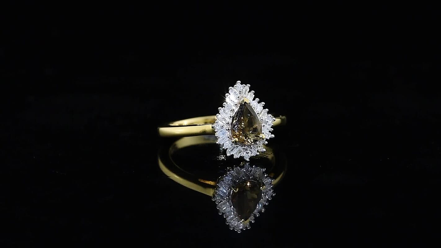 D''Joy Premium Natural Golden Tanzanite and Diamond 0.85 ctw Ring in 18K Vermeil Yellow Gold Over Sterling Silver (Size 6.0)