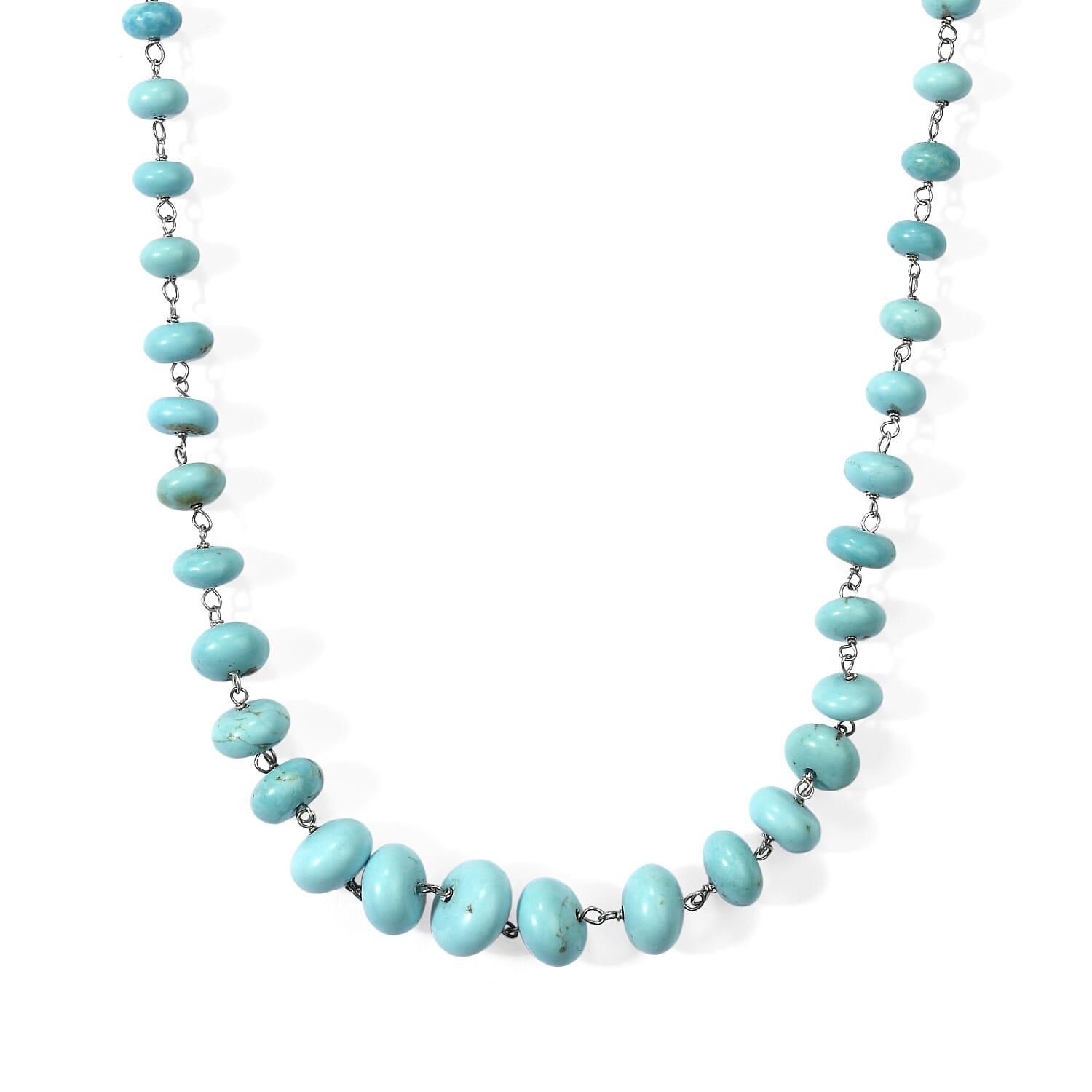 D'Joy Premium Sonoran Blue Turquoise 55.00 ctw Beaded Graduation Necklace (18-20 Inches) in Rhodium Over Sterling Silver