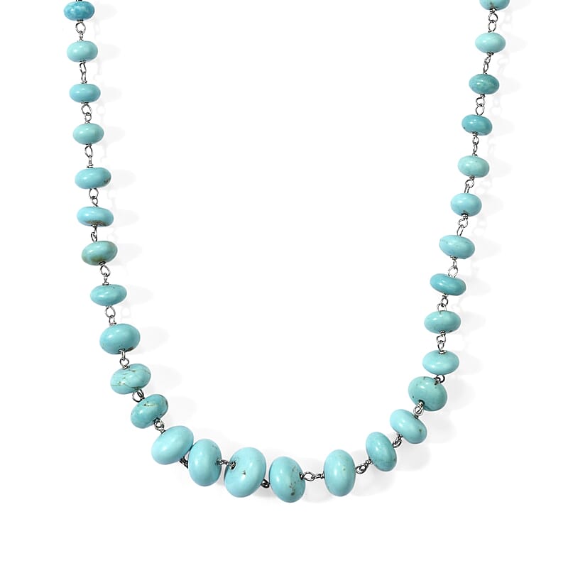 D'Joy Premium Sonoran Blue Turquoise 55.00 ctw Beaded Graduation Necklace (18-20 Inches) in Rhodium Over Sterling Silver