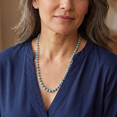 D'Joy Premium Sonoran Blue Turquoise 55.00 ctw Beaded Graduation Necklace (18-20 Inches) in Rhodium Over Sterling Silver