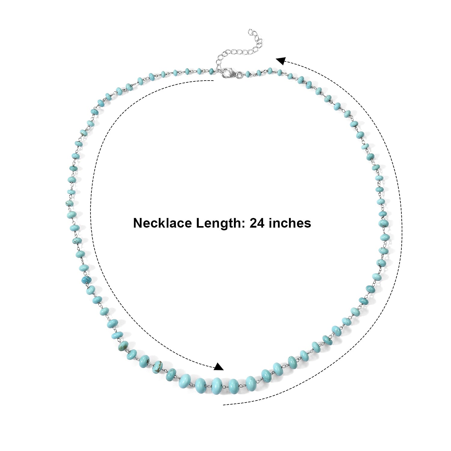 D'Joy Premium Sonoran Blue Turquoise 55.00 ctw Beaded Graduation Necklace (18-20 Inches) in Rhodium Over Sterling Silver