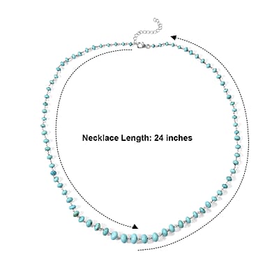 D'Joy Premium Sonoran Blue Turquoise 55.00 ctw Beaded Graduation Necklace (18-20 Inches) in Rhodium Over Sterling Silver