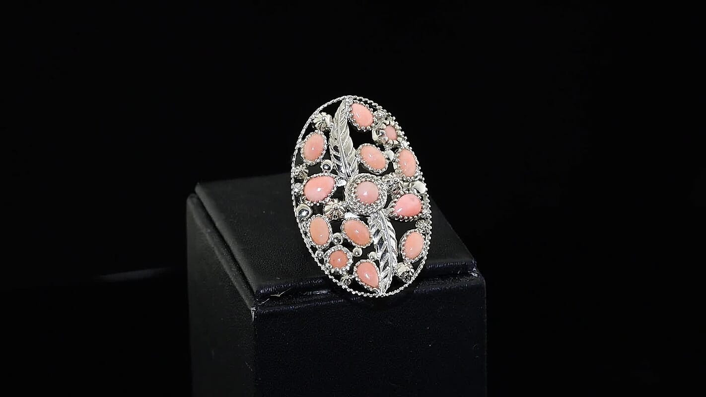 EverTrue Premium Oregon Sunrise Peach Opal Cluster Ring in Platinum Bond (Size 10.0) 2.75 ctw