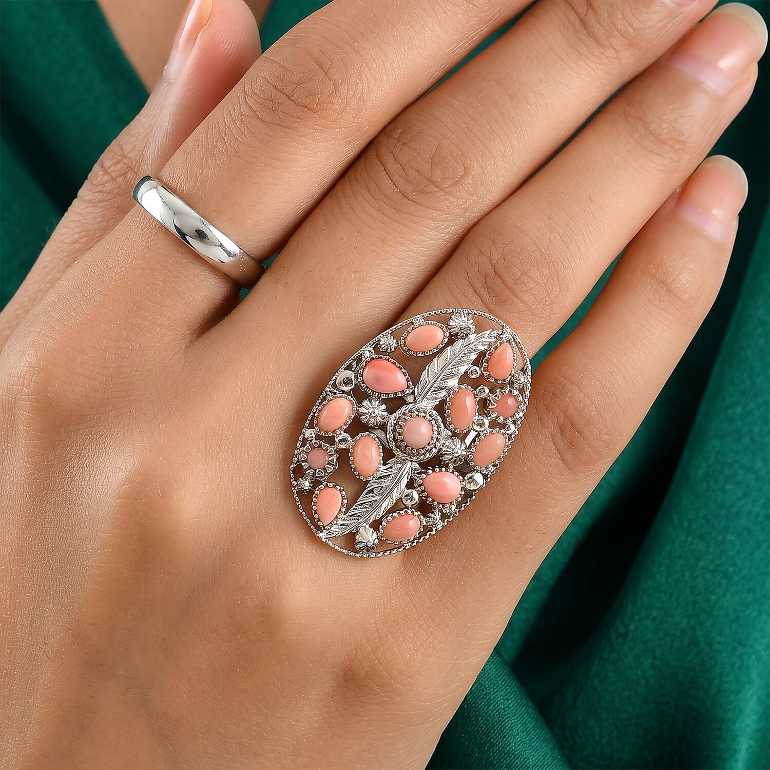 EverTrue Premium Oregon Sunrise Peach Opal 2.75 ctw Cluster Ring in Platinum Bond (Size 5.0)
