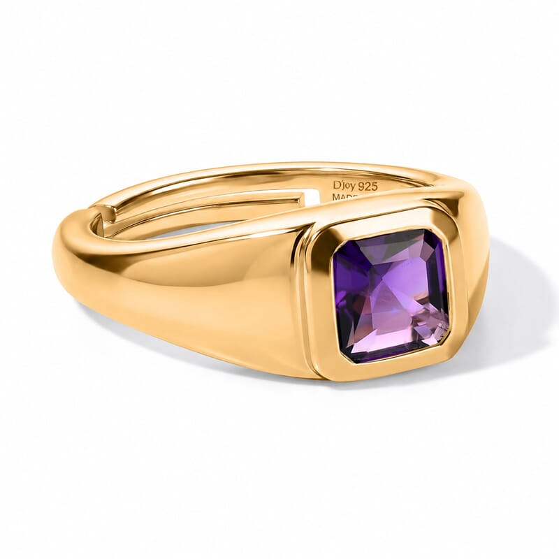 D'Joy Asscher Cut African Amethyst 1.00 ctw Solitaire Pinky Ring in 14K Yellow Gold Over Sterling Silver (Size 3.0)