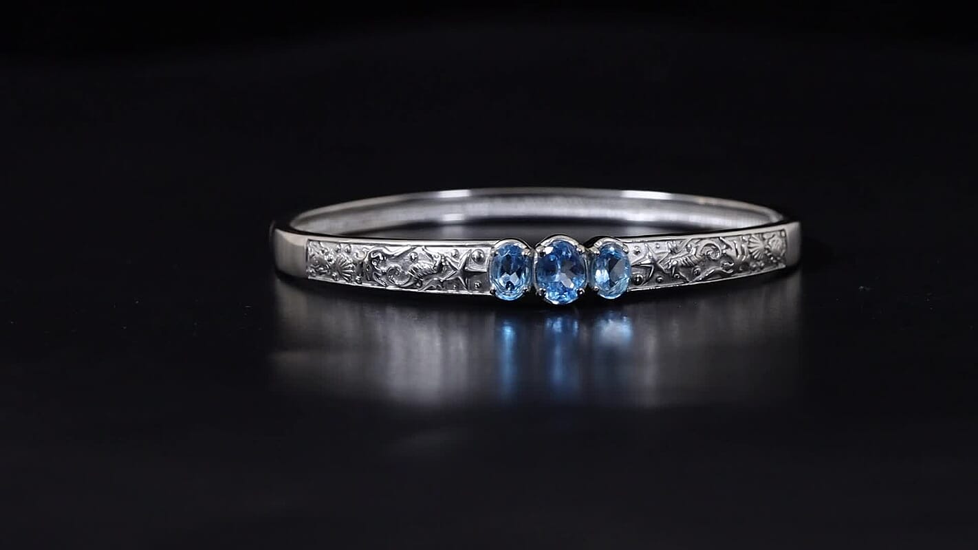EverTrue Premium Swiss Blue Topaz 3.40 ctw Bangle Bracelet in Stainless Steel (6.50 In)