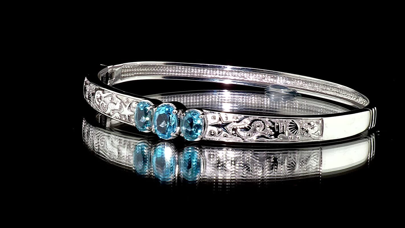 EverTrue Premium Swiss Blue Topaz 3.40 ctw Bangle Bracelet in Stainless Steel (6.50 In)