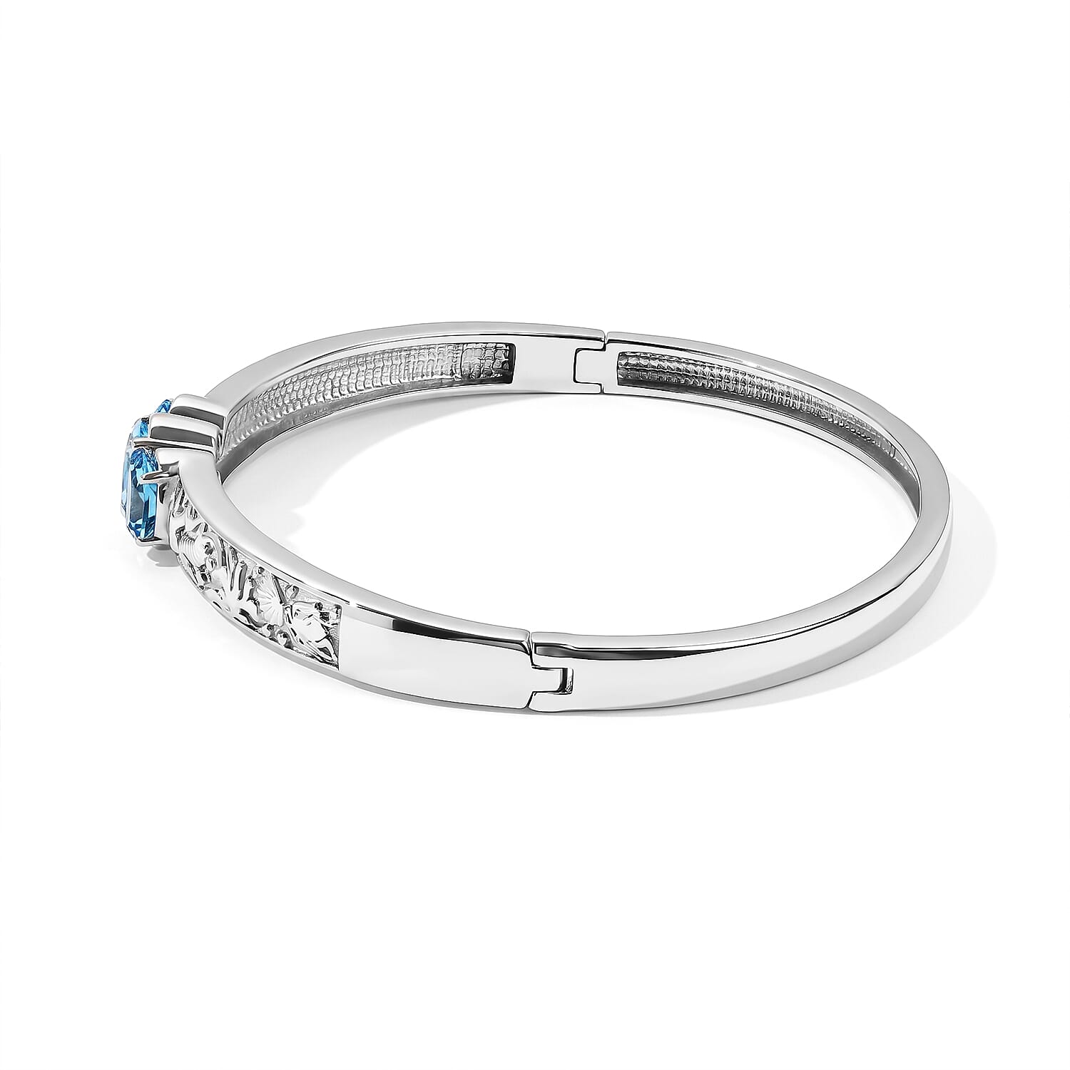 EverTrue Premium Swiss Blue Topaz 3.40 ctw Bangle Bracelet in Stainless Steel (6.50 In)