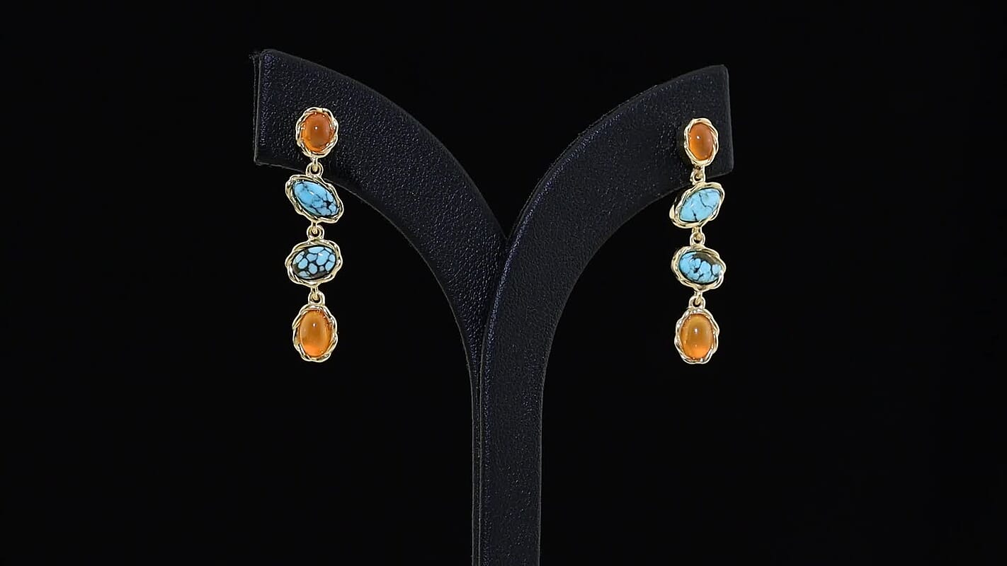 D''Joy Blue Moon Turquoise, Carnelian Earrings in 18K Vermeil YG Over Sterling Silver 3.50 ctw