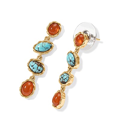 D'Joy Blue Moon Turquoise and Carnelian 3.50 ctw Earrings in 18K Vermeil Yellow Gold Over Sterling Silver