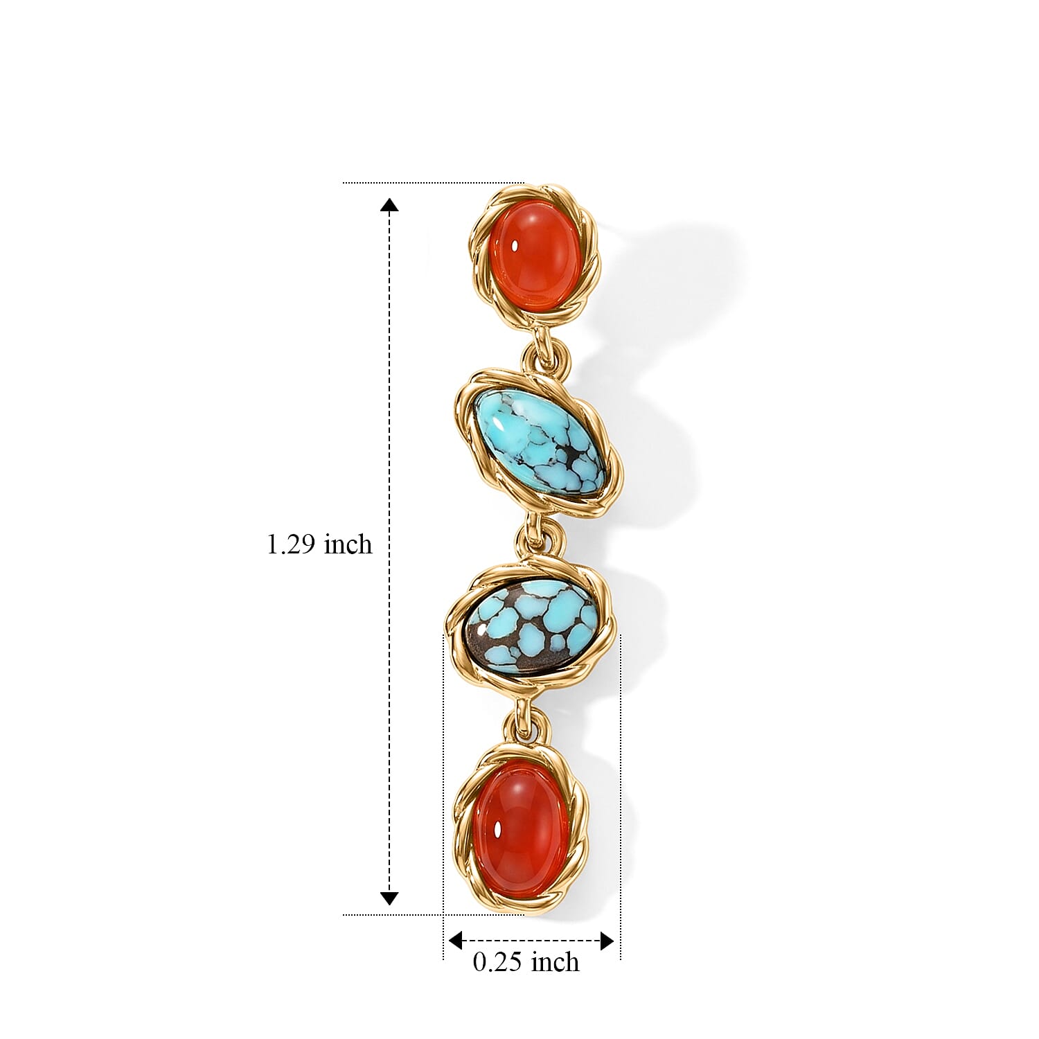 D'Joy Blue Moon Turquoise and Carnelian 3.50 ctw Earrings in 18K Vermeil Yellow Gold Over Sterling Silver