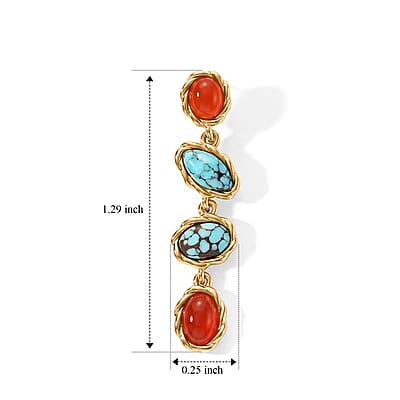 D'Joy Blue Moon Turquoise and Carnelian 3.50 ctw Earrings in 18K Vermeil Yellow Gold Over Sterling Silver