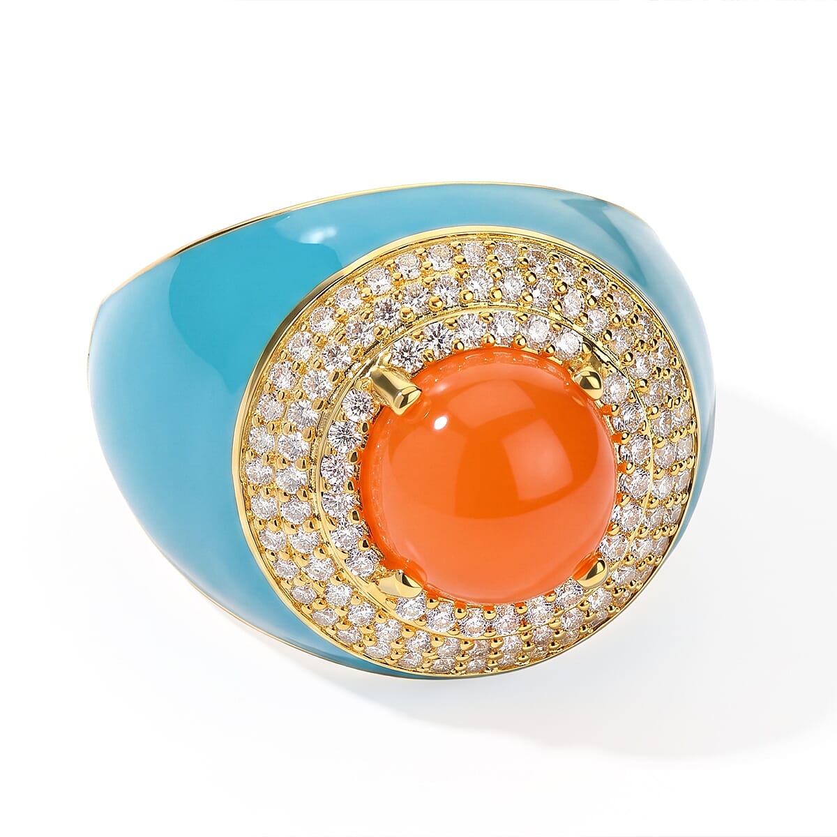 EverTrue Carnelian and White Zircon 4.90 ctw Dome Ring in 18K YG Plated (Size 5.0)