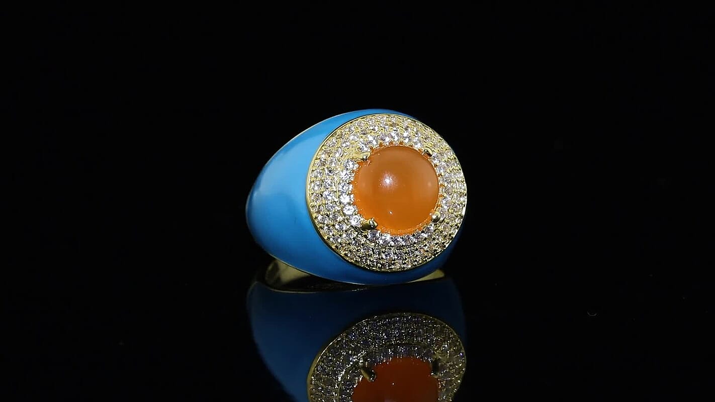 EverTrue Carnelian, White Zircon Midnight Signet Ring in 18K YG Plated (Size 10.0) 4.90 ctw