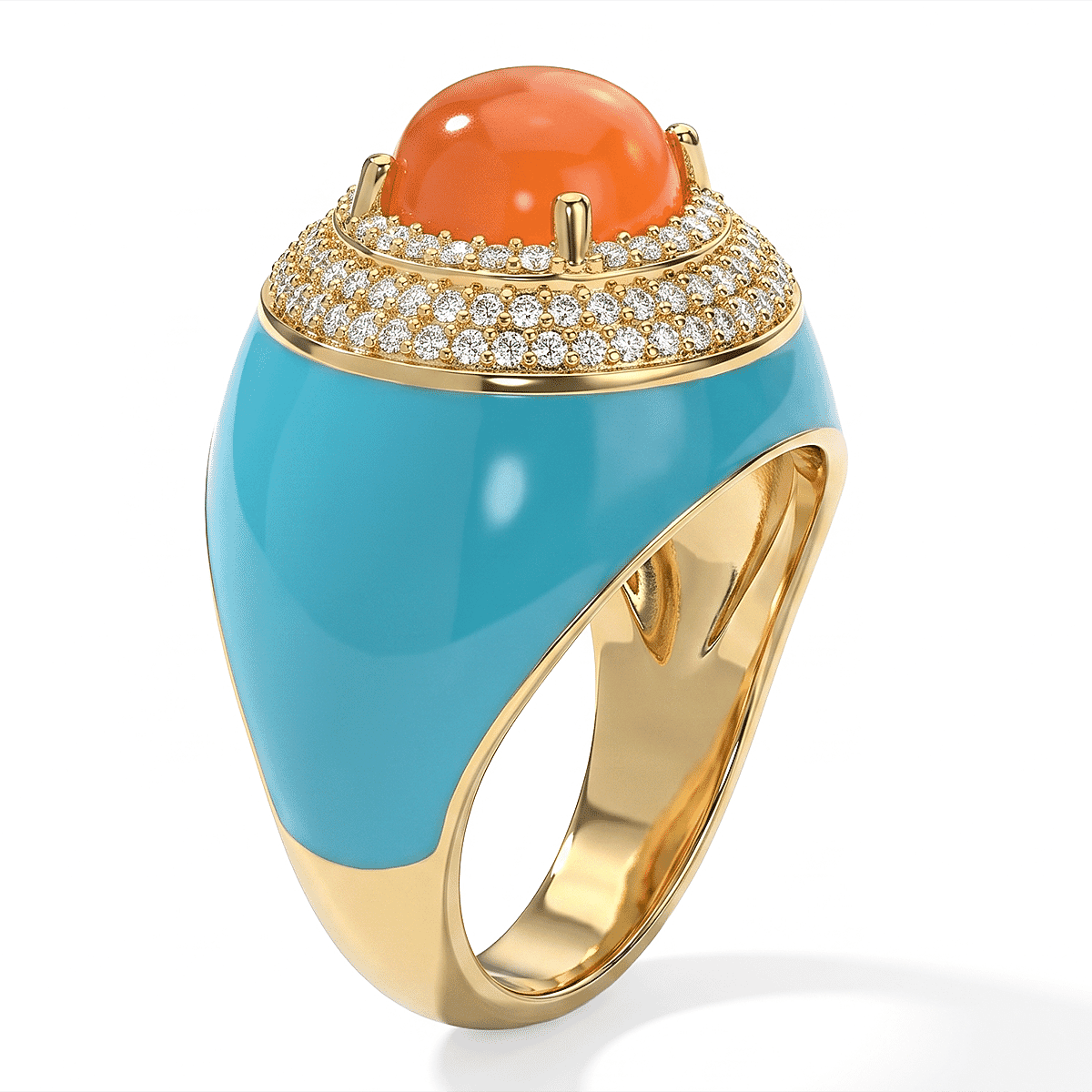 EverTrue Carnelian and White Zircon 4.90 ctw Dome Ring in 18K YG Plated (Size 5.0)