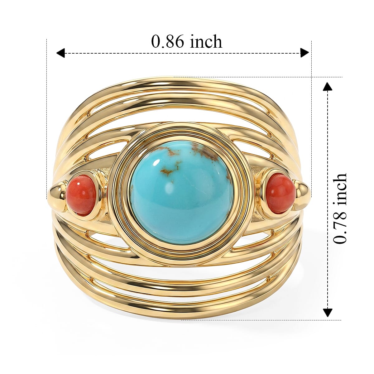 EverTrue Sonoran Turquoise and Coral 2.15 ctw Tide & Terracotta Ring in 18K YG Plated (Size 5.0)