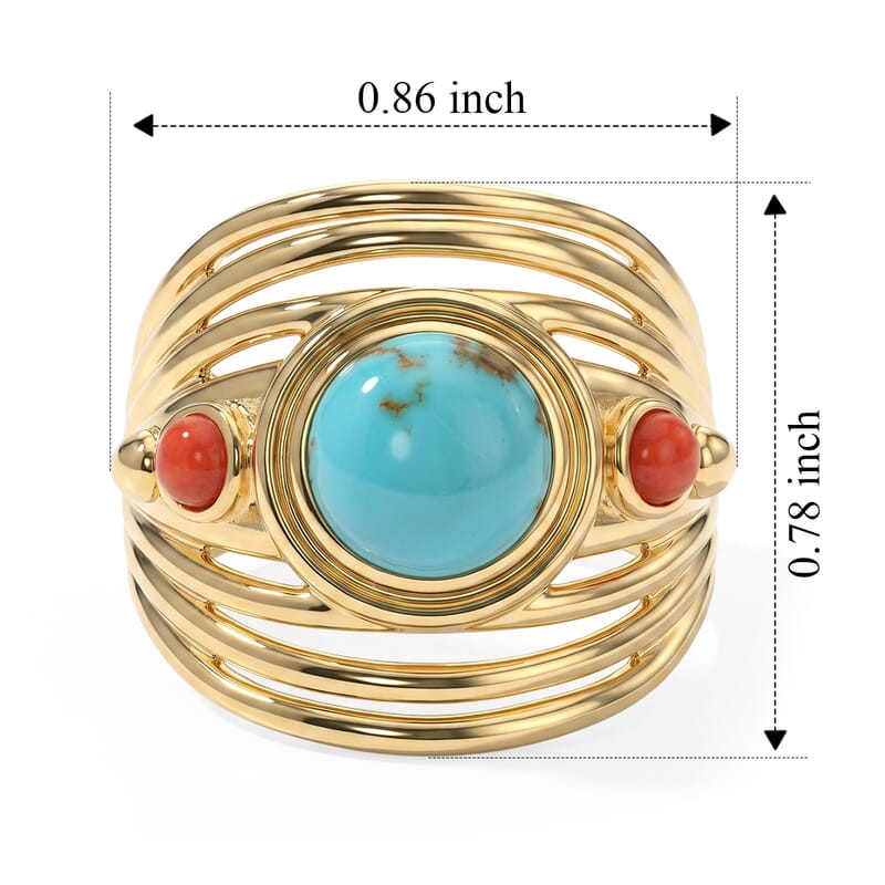 EverTrue Sonoran Turquoise and Coral 2.15 ctw Tide & Terracotta Ring in 18K YG Plated (Size 5.0)