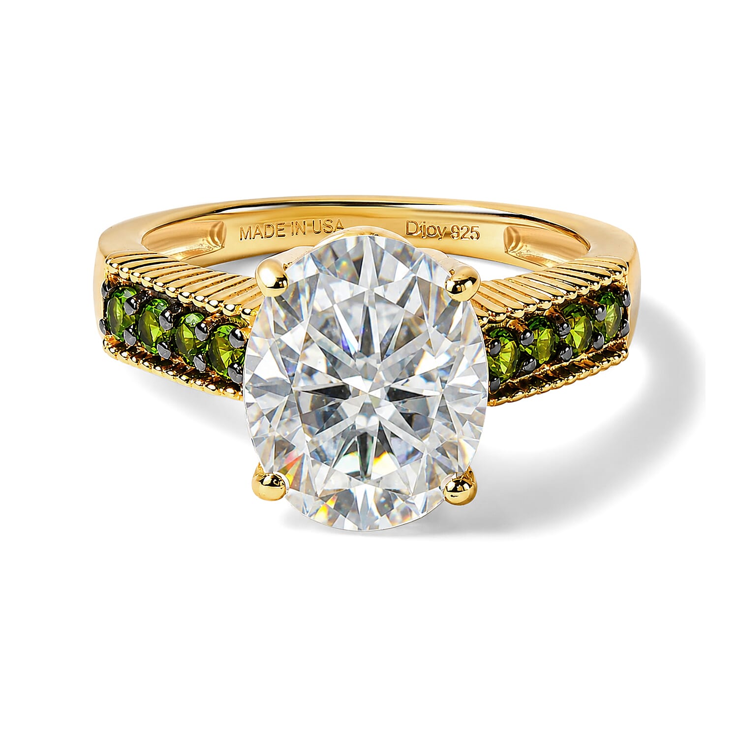 D'Joy Moissanite and Premium Chrome Diopside 4.15 ctw Ring in 18K Vermeil Yellow Gold Over Sterling Silver (Size 6.0)